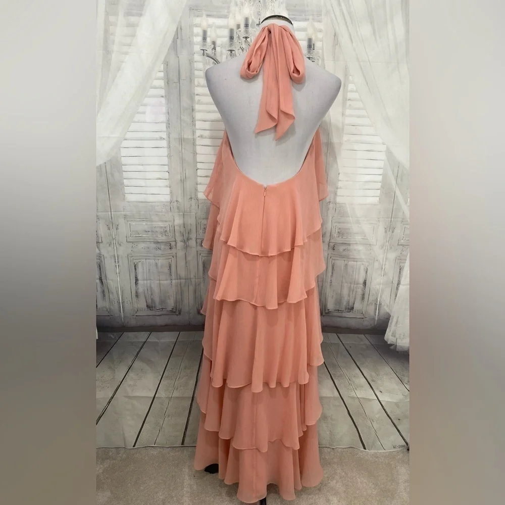 Antonio Melani Mariella Crinkled Chiffon Halter Neck Sleeveless Maxi Dress Pink - Picture 12 of 14